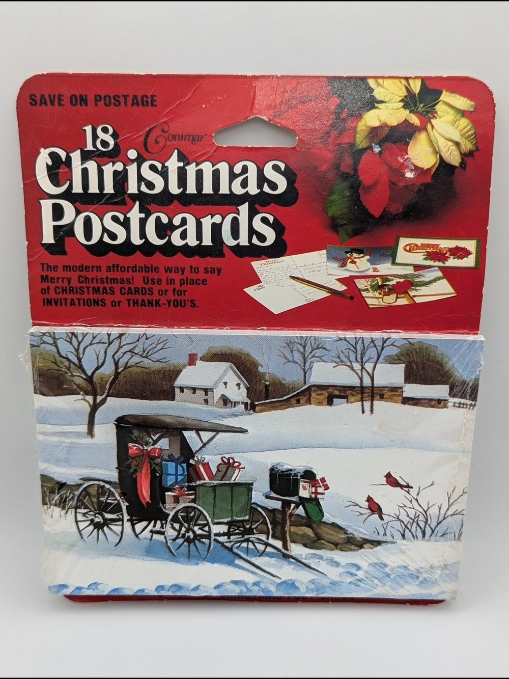 1983 COSIMAR 'New" And Sealed Sleigh Ride Christmas Postcards (Set Of 18)!